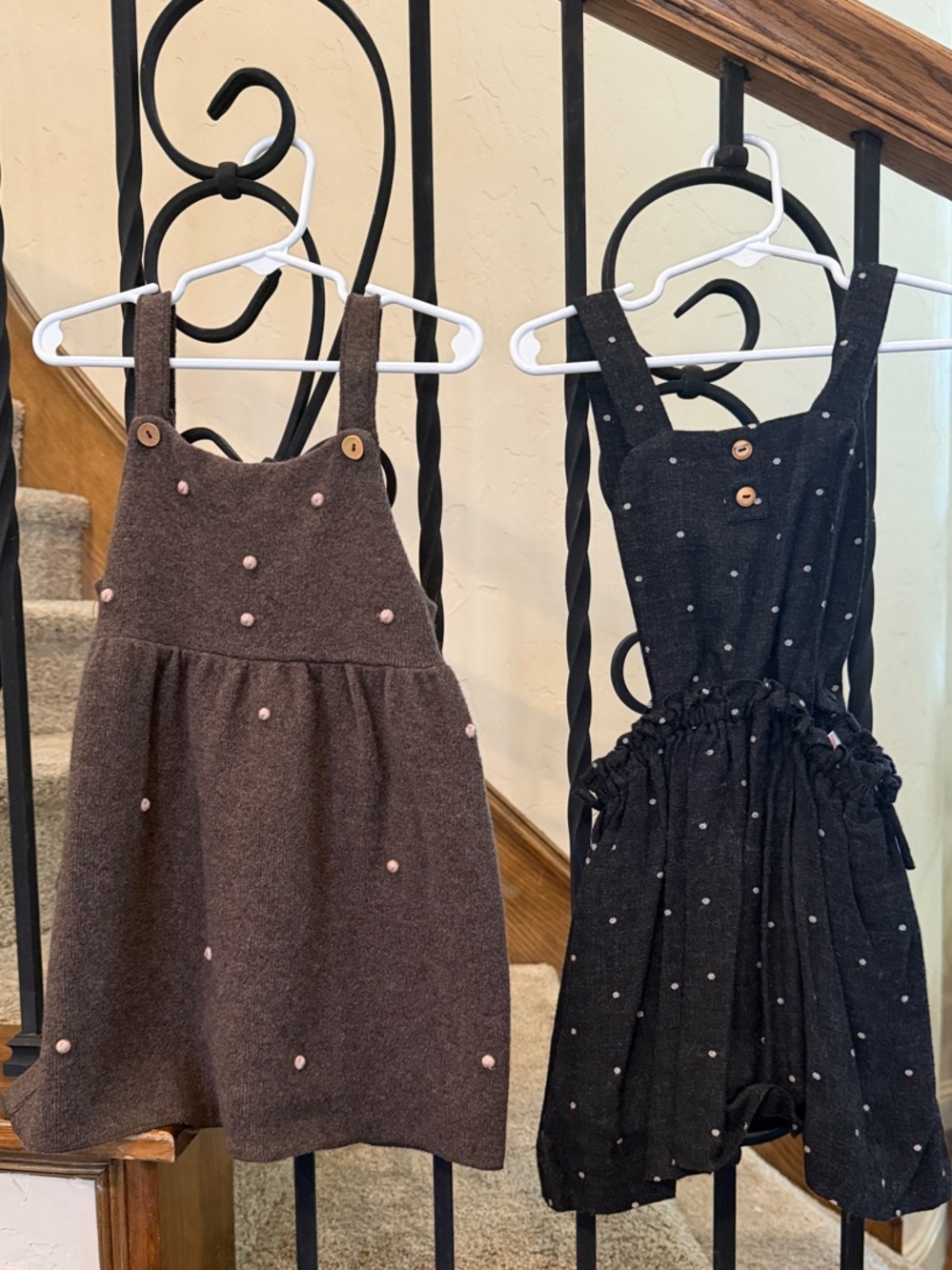 Zara Brown and Black Polka Dot Pinafore Dresses - Set of 2